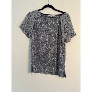 Loft Women’s Black and White leaf Blouse Size Medium